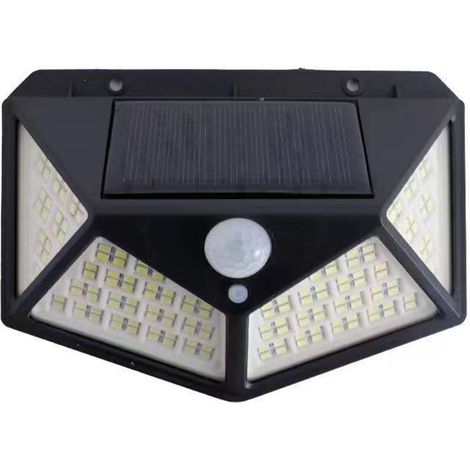 Lampe solaire d'extérieur pour jardin, applique murale à détection de présence, 100 LED rechargeables, éclairage domestique et public [100 LED avec trois fonctions] (1 applique solaire murale). (1/5)