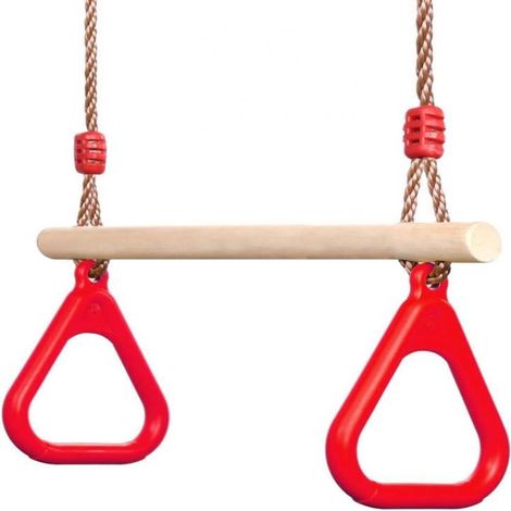1 Balançoire trapèze, Barre transversale 45cm, Anneaux gymnastique plastique, Bois pin massif 120kg, Intérieur extérieur Enfants adultes (1/5)
