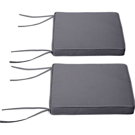 Lot de 2 Coussins de chaise de jardin Coussin chaise extérieur Coussins d'assise déhoussables Rembourrage 5 cm Tissu Polyester dim. 45L x 45l cm Gris foncé (1/5)