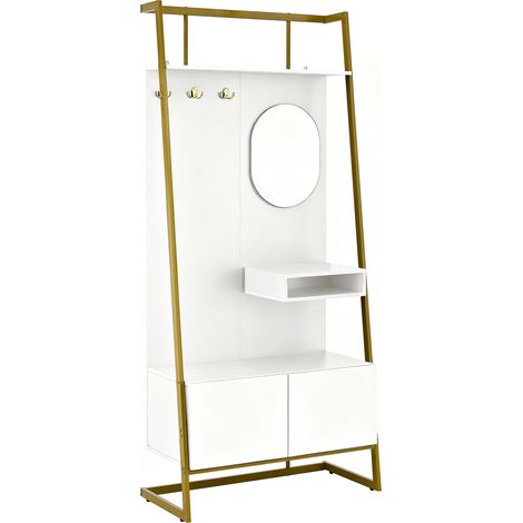 portemanteau avec miroir et rangement MDF blanc 78.00 x 38.50 x 180.50 cm (1/5)