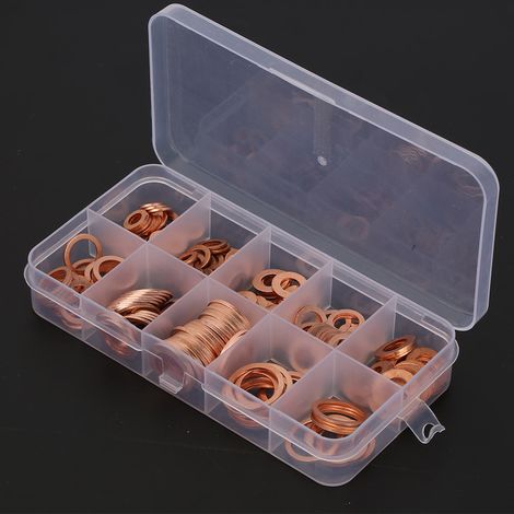 200 Stück M5-M14 Unterlegscheiben aus massivem Kupfer, Flachring-Sortiment, professionelles Hardware-Set in Box (1/5)