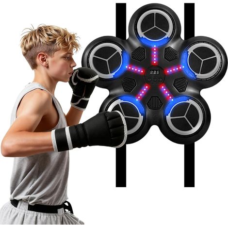 Machine de boxe musicale Cible de boxe pour enfants, montage mural avec gants de boxe, écran LED, entraînement à la cible intérieure, cadeau pour enfants (1/5)