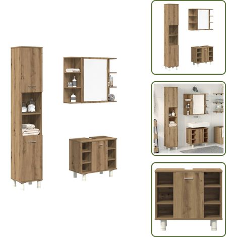 Armadio da bagno - vidaXL Set Mobili da Bagno 3 pz Rovere Artigianale Legno Multistrato - Armadietto da bagno in legno
