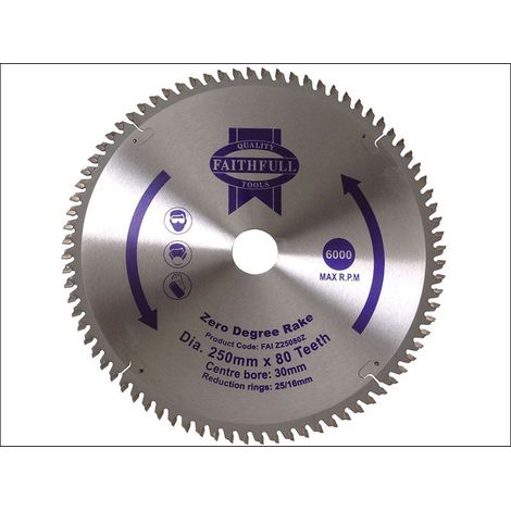 High-Performance TCT Circular Saw Blade 250mm x 30mm x 80 Teeth, Zero Degree Cut Angle, Compatible with Faithfull FAIZ25080Z and Other Power Tools (1/3)
