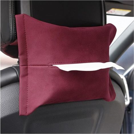 (Wine Red) Car Tissue Holder, Suede Napkin Holder for Car Sun Visor, Car Armrest Hanging Tissue Box, Used in Most Cars (1/5)