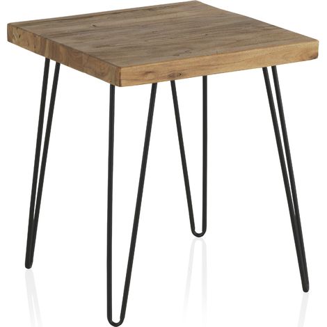 Beistelltisch aus altem Ulmenholz mit Metallbeinen (1/3)