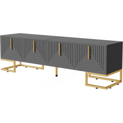 TV-Schrank,lowboard mit strukturierter Tür, TV-Möbel, goldenen Griffen und goldenen Füßen (1/5)