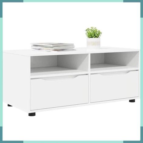 Meuble TV - 888927 - Blanc - Bois d'ingénierie - Tiroir & 2 étagères, 100×48×43 cm (1/5)