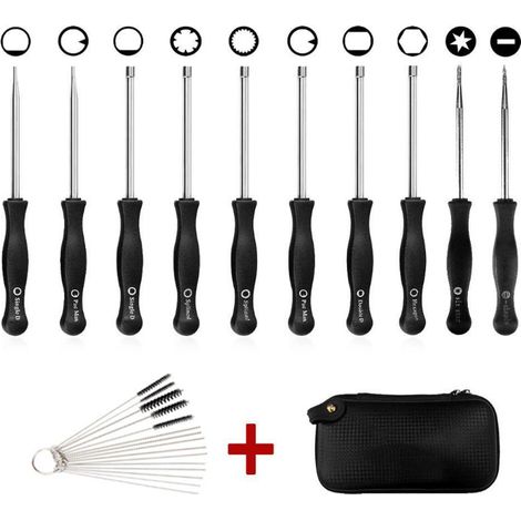 Desineo – Lot de 10 pièces pour débroussailleuse et tronçonneuse – Jeu de clés de réglage avec brosse – Compatible avec carburateurs standards (1/4)