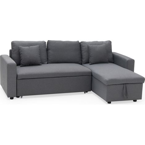 Happy Garden – Canapé d'angle convertible 3 places gris – Méridienne réversible avec coffre de rangement – Couchage 2 personnes – Structure en eucalyptus (1/6)