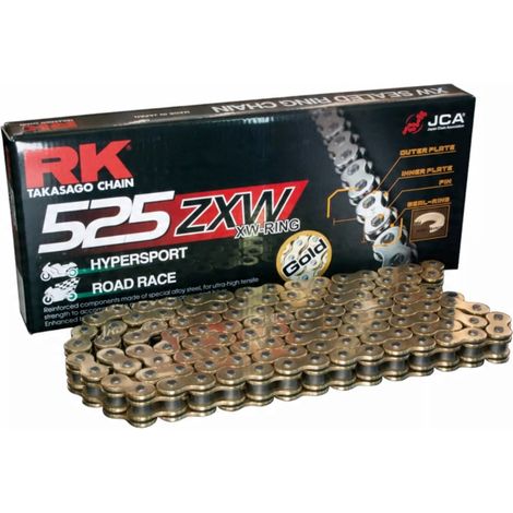 RK Antriebskette 525ZXW-112 (XW-Ring) mit Öse (CLF) inklusive, goldfarben (Kapazität: bis zu 1300 CCM) (46,4 kN)
