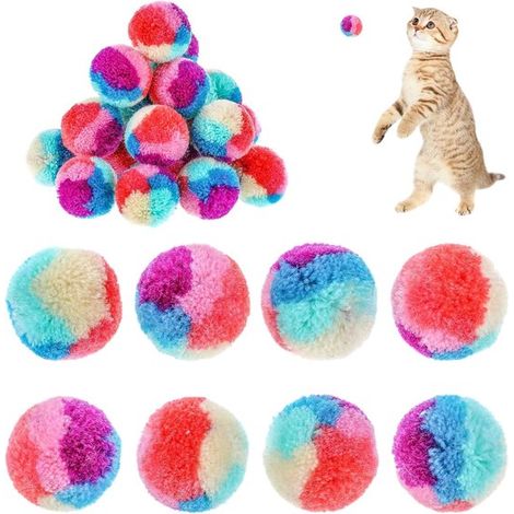 Sandeer Shop - Lot de 30 balles en feutre, chats, petites balles en peluche, arc-en-ciel, jouets pour chats, balles, balles pour chats, balles de jeu, chats, balle colorée pour chat, balles douces pou (1/5)