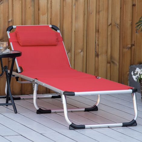 Outsunny Sonnenliege faltbar Gartenliege mit Kopfkissen Liegestuhl mit der 4-stufig verstellbaren Rückenlehne Campingliege bis 120 kg belastbar für Outdoor-Park, Garten, Rot