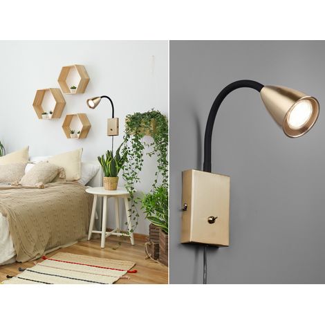 Flexible LED Leselampe, Wandleuchte mit & ohne Stecker, Messing matt (1/5)