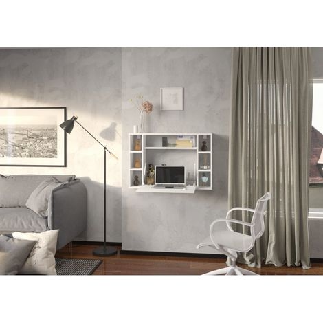 Table murale rabattable Bureau mural 94cmx62cmx20cm « Muse Blanc mat / Blanc mat » (1/3)