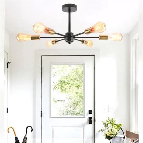 Plafonnier Industrielle Couloir Noir,6 lampes,Lustre Suspension Vintage en Métal Designe Edison pour Salon Chambre (1/4)