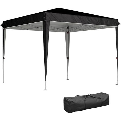 Gazebo 3x3 m per 6-9 Persone ad Altezza Regolabile con Fori di Drenaggio, in Metallo e Tessuto Oxford Nero
