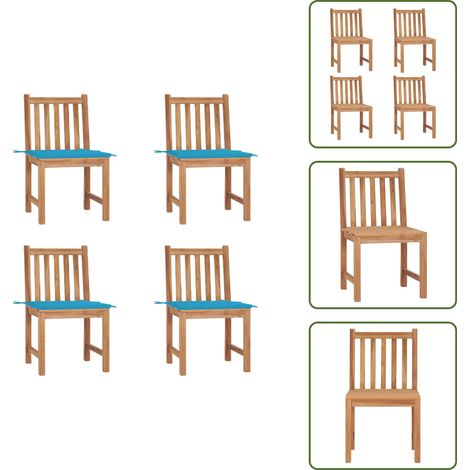 Muebles de jardín - vidaXL Sillas de jardín 4 unidades madera maciza de teca con cojines - Sillas de jardín con cojín