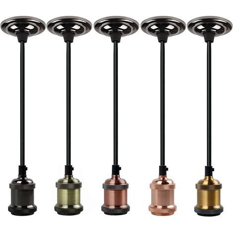 Douille E27, E27 Lustre Suspension Culot de Lampe, Avec fil tressé de 1 m, pour E27 Ampoule, Edison Retro Suspension Lampe, pour Restaurant, Salon, Chambre, Cuisine (Laiton) (1/5)
