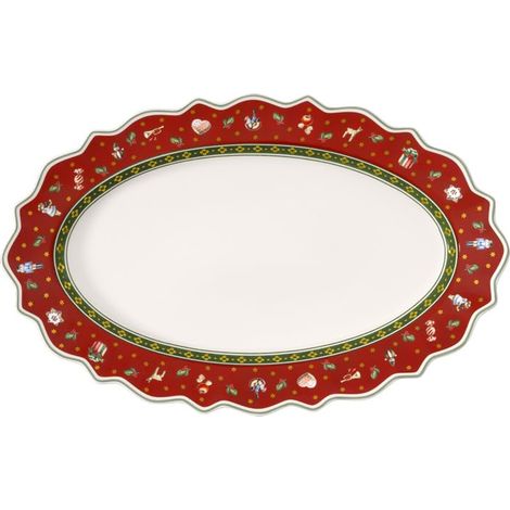 Plat de Service Ovale, Porcelaine, Rouge (1/4)