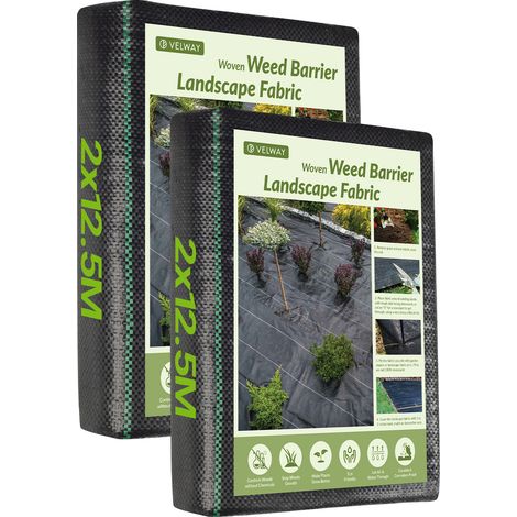 Velway Toile de Paillage 2x25m - Géotextile 100g/m2 Anti-Mauvaises Herbes - Grand Format Tissé PP - Noir (1/5)