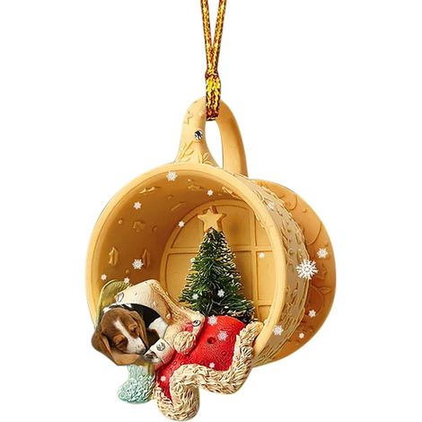 Pendentif Acrylique - Décoration Arbre De Noël - Pendentif Rétroviseur Voiture - Chien Avec Chapeau - 9 Pièces - 8 cm (1/3)