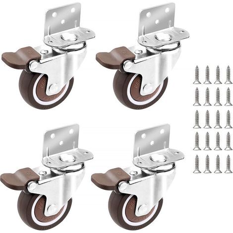 4x Roulettes - 25mm pour Meubles Petites Roulette Pivotante avec Frein et Plaque de Montage et Vis (1/4)