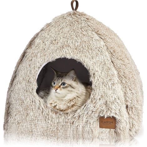 - Cuccia per gatti - Box per animali domestici - Rifugio caldo a forma di piramide con cuscino lavabile - Per soggiorno o viaggio - Caffè - 40x40x37 cm (1/5)