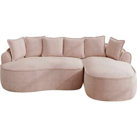 Divano modulare angolare senza struttura in ciniglia rosa, chaise longue profonda, 252 cm (1/5)
