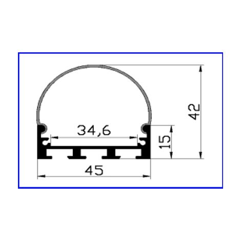 Jandei - Perfil de aluminio 2 metros con difusor oval para colgar o superficie, 45x42 mm