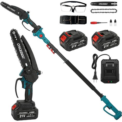 Chainsaw 2-in-1 8 Inch 21V Brushless Motor Telescopic Pole 2 Batteries 4.0Ah Lock Safety Pruning Tool Fruit Trees Garden (1/5)