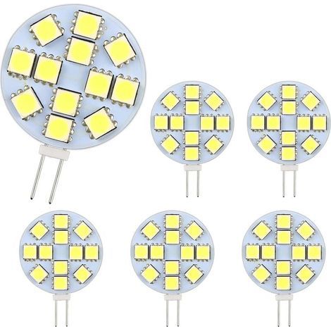 Ampoules LED de 2 watts.12 puces LED SMD 5050. équivalent à une ampoule halogène de 20 watts. non dimmables.ampoules LED rondes. adaptées à l'éclairage d'armoires et à l'éclairage encastré.paquet de 6 (1/5)