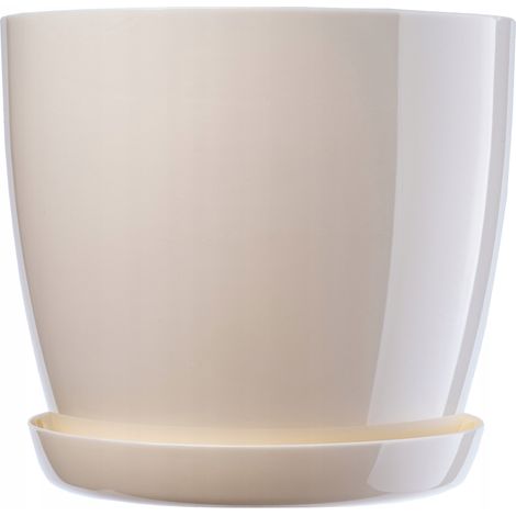 KADAX Blumentopf, Pflanzkübel mit Untersetzer, runder Blumenkübel, 18 cm, Creme (1/5)
