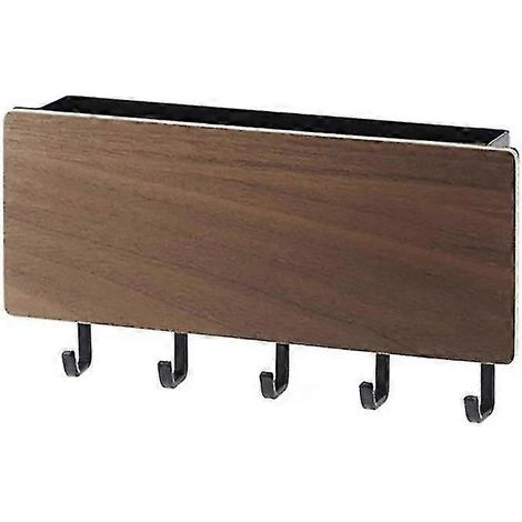Porte-clés mural avec crochets, support de rangement pour clés de porte, étagère de rangement en bois pour divers objets, porte-clés suspendu noir (1/5)