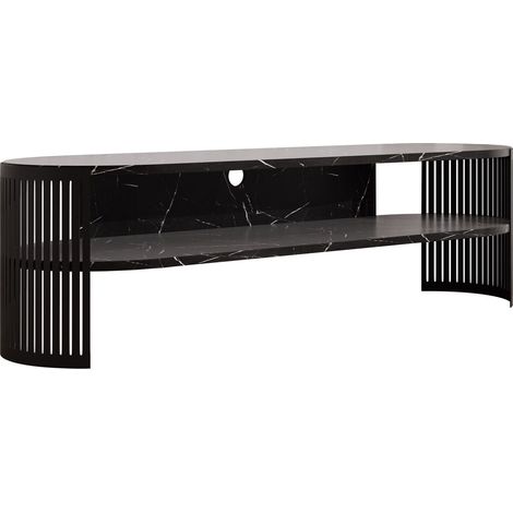 Meuble TV Civer, Noir + Marbre noir, Le nombre de portes: 0, Nombre de tiroirs: 0, 140x40x40cm