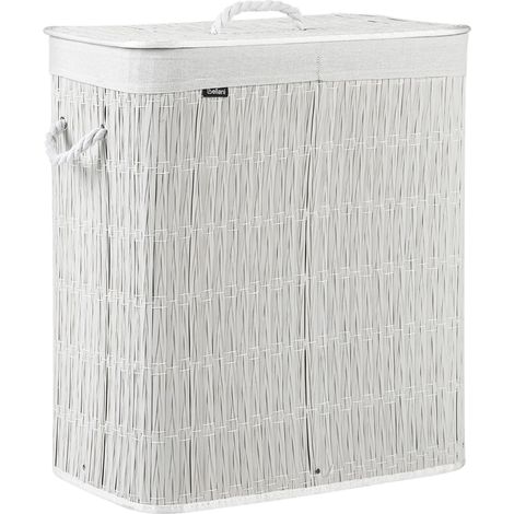 Laundry Basket White Fabric with Lid and Removable 2 Compartments Liner Foldable Bathroom Handmade 100l ARRAIAS