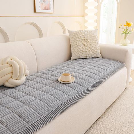 Corner Sofa Cover, Non-Slip, Soft Velvet, Machine Washable, Light Grey, 70x150cm (1/5)