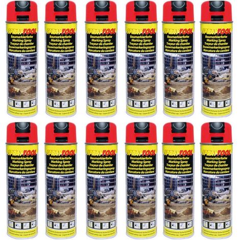 12 bombes de peinture - Rouge fluo - Marquage - Repérage - Traceur de chantier - 500ml