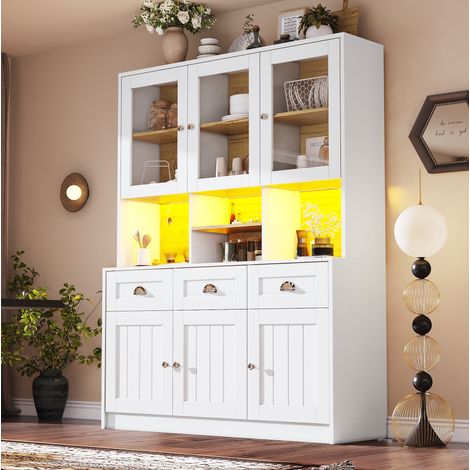 Meuble de cuisine haut 140 x 40 x 175 cm avec LED, étagères réglables, MDF blanc DESVIAE (1/5)