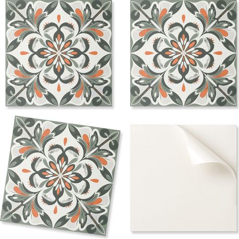 Juego de baldosas de vinilo autoadhesivas con estampado floral y hojas para sal贸n, 9x30x30 cm.