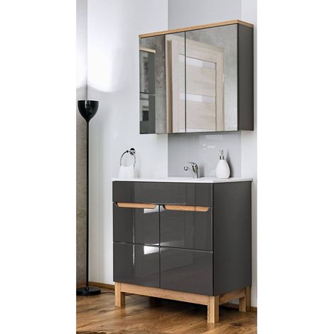 Ensemble meuble vasque + miroir - Gris - 60 cm - Cintra Graphit - Livraison gratuite