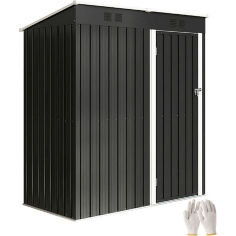 5 x 3 ft Lean-to Garden Shed, Outdoor Storage Shed with Lockable Door and Vents, Dark Grey