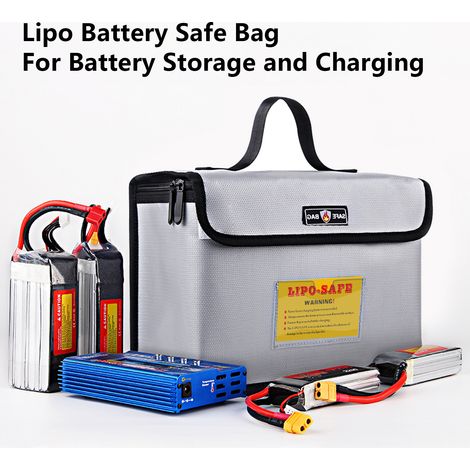 Sac de sécurité portable ignifuge et antidéflagrant pour batterie Lipo, grand espace de stockage et de chargement avec double pochette à fermeture éclair en métal, 260 x 130 x 190 mm (1/5)
