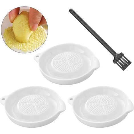 Râpe Ail et Gingembre Céramique Blanche, 12 cm, avec Brosse Noire, Bébé et Épices, Sans Odeur,... (1/5)