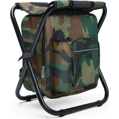 40CM Tabouret Pliable Camping avec Sac Isotherme 15L, Siege de Peche avec Sac à Dos, Compact et Fonctionnel, Chaise Pliante pour Chasse Pique-Nique, Camouflage (1/5)