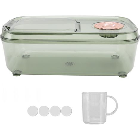 Récipient transparent de stockage de riz 10 kg, seau alimentaire anti-insectes avec couvercle basculant et tasse doseuse, vert transparent.