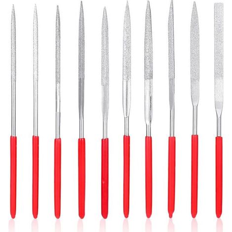 Ensemble de 10 mini fichiers d'aiguilles diamantées – pour métaux, bijoux – 3x140mm, miniatures et modèles – Sculpture de bois (1/5)