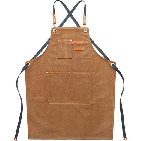 Tabliers de travail en toile pour homme avec poches, sangle réglable et grandes poches, tablier de cuisine-marron (1/3)