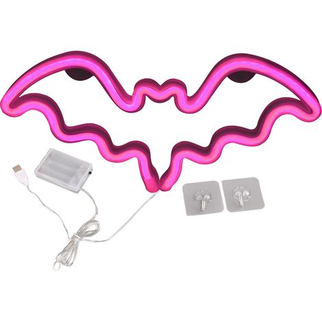 Lampe neon LED innovante en forme de chauve-souris - Décorations festives, fêtes et anniversaires - Lumière douce non-éblouissante avec alimentation par batteries AA - IP45 waterproof - Dimensions 30x