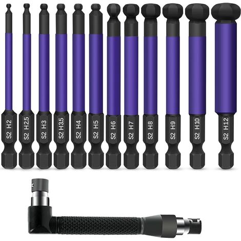 12 PCS Kugelkopfbit S2 75mm, Sechskant Kugelkopf Schraubendreher 2/2,5/3/3,5/4/5/6/7/8/9/10/12mm, Ball End Hex Head Allen Wrench Drill Bit 1/4'' Shank, Innensechskant Bitsatz mit Griff (1/5)